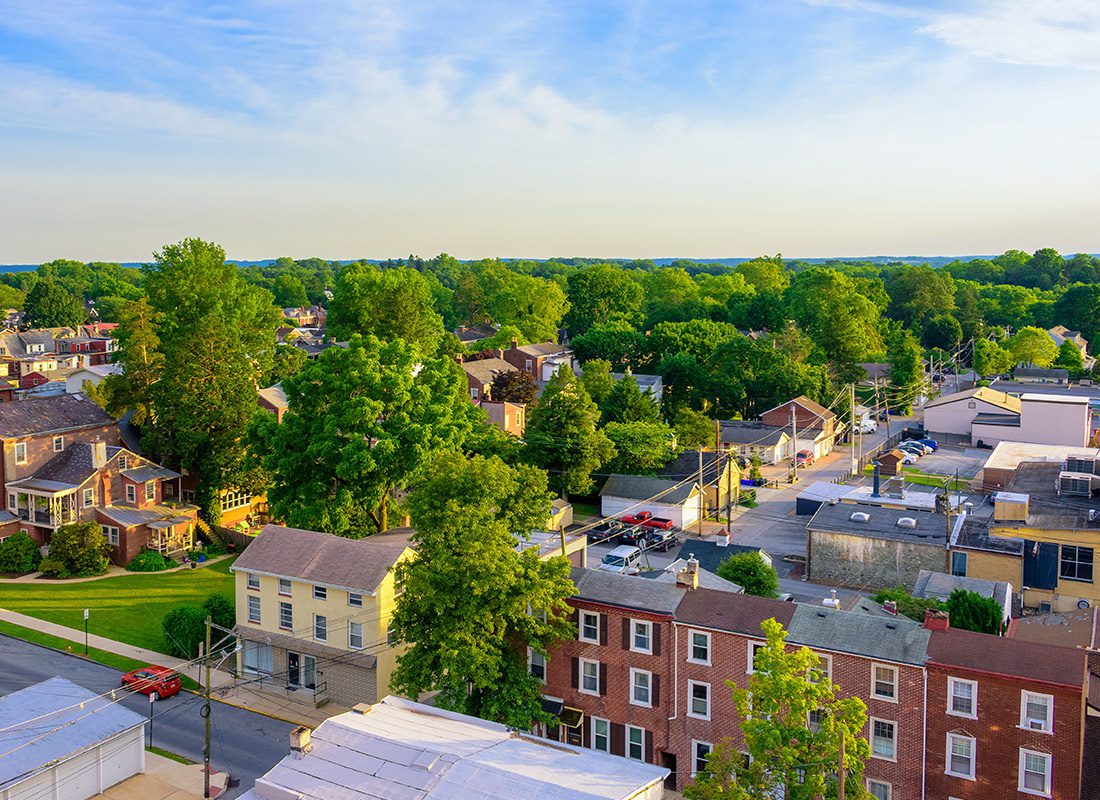 Contact - Aerial View of West Chester, Pennsylvania on a Sunny Day